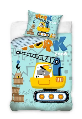 Produktbild von Baumaschinen Bagger Kran Baustelle Kinderbettwäsche 135 x 200 cm