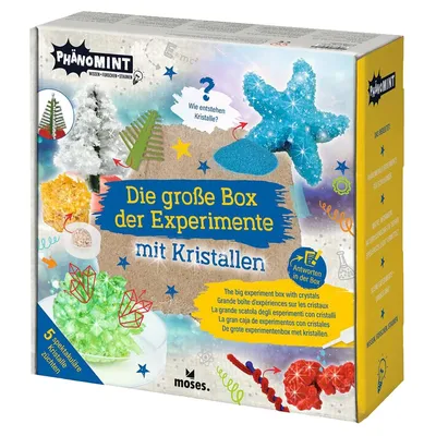 The image shows the front of a product box for a crystal experiment kit.