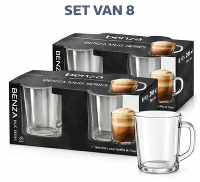 Produktbild von Teegläser-Set, 8-teilig, 246 ml – Kaffeegläser mit Henkel – Cappuccino-/Latte-Gläser