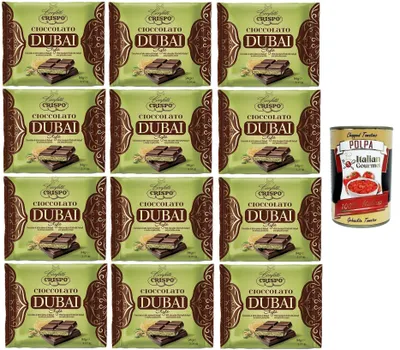Produktbild von Crispo Dubai Style Schokoladentafel Milchschokolade mit Pistaziencreme & Kadayif-Füllung – Orientalischer Luxus in jeder Tafel+ Italian Gourmet polpa 400g