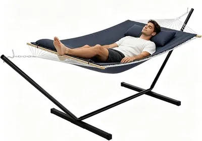 Imagen del producto de Hamaca de 3,7 metros con estructura, para 2 personas, fabricada en poliéster, con capacidad de hasta 204 kg