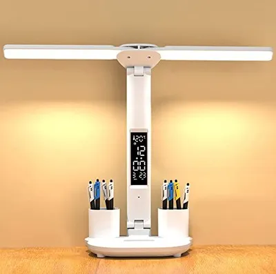 Produktbild von 7 W LED -Schreibtischlampe Kinder, dimmbare Batterie -drahtlose Uhr/Stifthalter/LCD -Anzeige/Kalender/Temperatur, 3 Lichtfarben, 3200 mAh Akku,