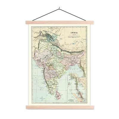 Obrázek produktu pro MuchoWow® Textilní plakát - Mapa - Indie - Historie - 90x120cm - S hnědými lamelami