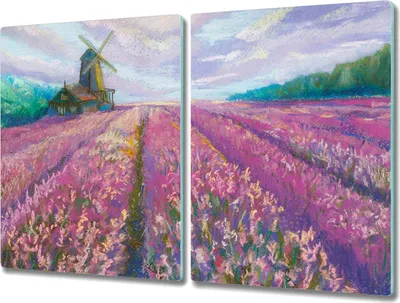 Produktbild von Coloray Herdabdeckplatte 2x40x52 cm Schneidebrett Kochplattenabdeckung Küchenbrett Hackbrett - Wiese Mühle Himmel Wolken
