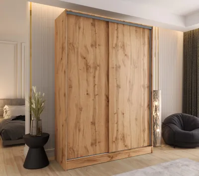 Produktbild von Schwebetürenschrank 2-türig 180x250x58 cm Eiche Wotan mit 2 Schubladen – Moderner Kleiderschrank für Schlafzimmer und Flur