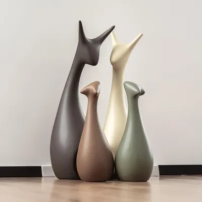 Produktbild von Keramische Hertenfamilie Figuren, Set mit 4, Porzellan, für Wohnraumdekoration