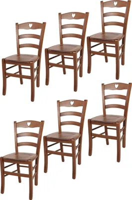 Produktbild von t m c s Tommychairs - 6er Set Stühle CUORE für Küche und Esszimmer, robuste Struktur aus Buchenholz in der Farbe Helles Nussbraun lackiert und Sitzfläche aus Holz