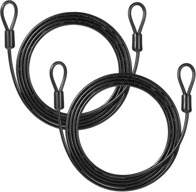 Produktbild von 2er-Set Schlaufenkabel aus Stahlseil mit Ösen, 2m x 4mm, schwarzes Drahtseil, ummantelt, Sicherheitskabel für Fahrradschlösser und Fahrradanhänger