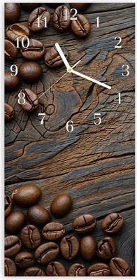 Produktbild von Wanduhr aus Glas mit Motiv Kaffeebohnenholz- 30 x 60 cm - inkl. Aufhängesystem