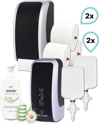 Produktbild von KOMPLETT-SET Toilettenkabine: Toilettenpapierspender + SENSOR Sitzreinigung + Reinigungsschaum + Füllmittel Farbe: Silber / Schwarz