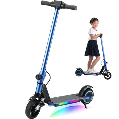 Produktbild von Elektroscooter S5 Blau Für Kinder mit bunten LED-Lichtern und Federdämpfung, Klappbar Elektroroller Max. Geschwindigkeit 14KM/H, Max. Belastung 70KG, E Roller Geschenk für Kinder und Jugendliche