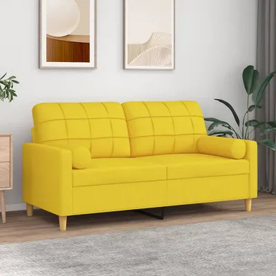 Obrázok produktu pre vidaXL 2-miestna pohovka s dekoratívnymi vankúšmi Svetložltá 140 cm Látka