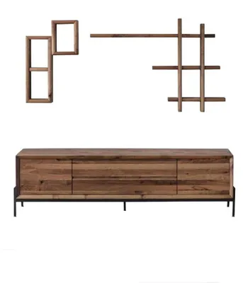 Immagine prodotto di Credenza moderna marrone a 3 ante con ripiani mobili in legno per il soggiorno