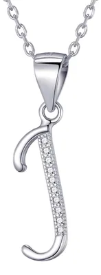 Produktbild von Morella Damen Halskette Silber mit Buchstabe J Anhänger 925 Silber rhodiniert mit Zirkoniasteinen weiß 45 cm