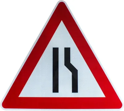 Produktbild von ORIGINAL RA2 Verkehrszeichen Nr. 121-10 Fahrbahn Verengung rechts 900 mm SL StVO RAL RSA-21 Straßenschild Baustellenschild Verkehrsschild Warnschild
