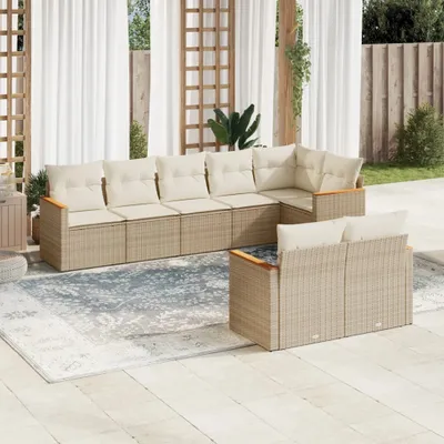 Produktbild von Design 8-tlg. Garten-Sofagarnitur mit Kissen Beige Poly Rattan, Gartenmöbel-Sets 2024 Neu