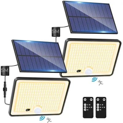 Solar-Außenleuchte mit Bewegungsmelder, 2er-Set, IP65, 2000 lm, warmweiß