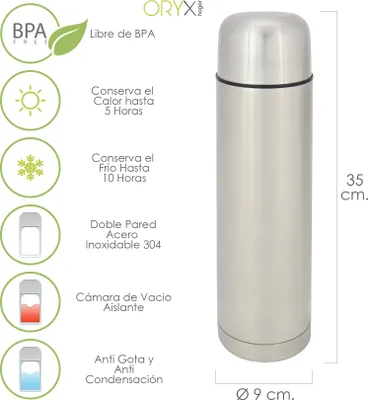 Image de Bouteille thermos pour liquides, capacité 1 litre, sans BPA, acier inoxydable, anti-gouttes