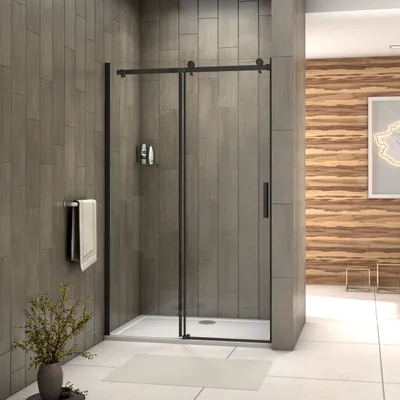 Produktbild von B:100xH:200cm Duschabtrennung Duschkabine Schwarz Schiebetür 8mm NANO Glas  Nischentür duschtür