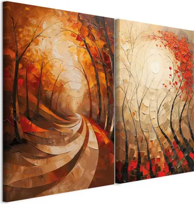 Produktbild von murando - Handart Set Waldmotiv Kunstdruck 80x60cm 2 Teilig je 40x60cm Collage 2er Vlies mit Acrylgel Beschichtet Wandbilder Leinwand Bilder Dekoration - Herbstliches Mehrteilige c-H-10079-b-a