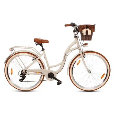 Produktbild von Goetze Mood 28 Zoll City Bike, 18 Zoll ALU Tiefeinsteigerrahmen, 7-Gang Shimano, V-Bremse, LED-Beleuchtung, Komfortsattel, Rattankorb