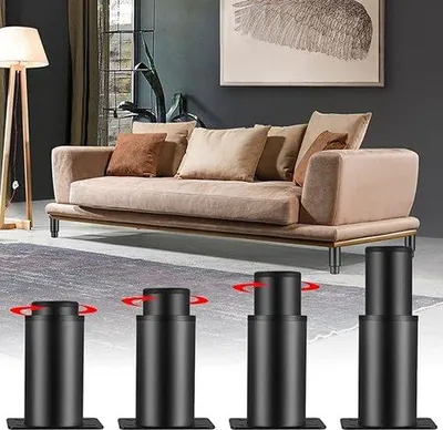 Produktbild von Famanu Möbelbeine Set von 4 - Höhenverstellbar, schwarze Metallbeine, 0 bis 70 mm