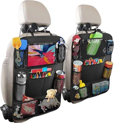Produktbild von Set aus 2 Autositz-Hinterbank-Schutz, Hinterbank-Organizer für Kinder, Autositz-Organizer, iPad/Tablet-Fach, Fußmatte-Schutz für Autositz, 600D Oxford-Stoff, wasserdichter Hinterbank-Schutz (schwarz)