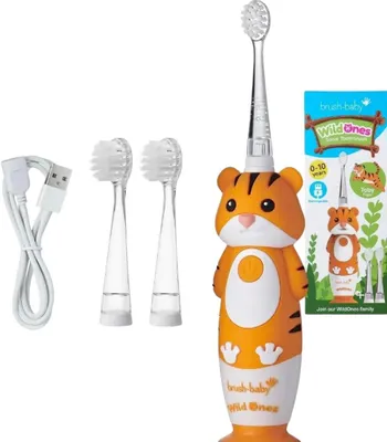 Image de Brush-Baby WildOnes Brosse à dents électrique sonique pour enfants, Design Tiger, 0-10 ans