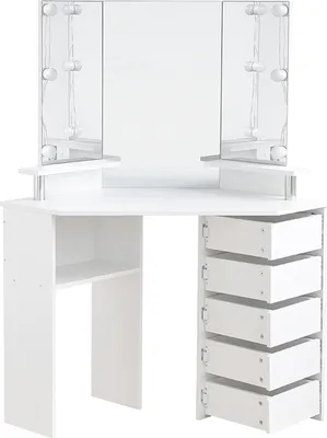 Produktbild von HOME DELUXE - Schminktisch CANDICE - Farbe: Weiß - 142 x 111 x 54 cm, 6 LED´s wählbar zwischen 3 Lichtfarben, steuerbar über Touchbutton I Kosmetiktisch Make UP Tisch