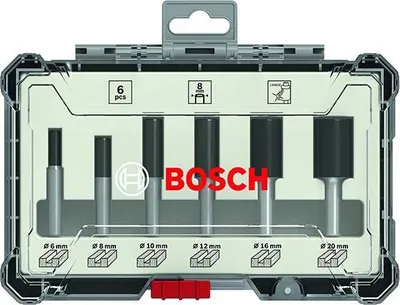 Image de Coffret de Fraises Droites BOSCH, Queue 8 mm, Ø12/16/20 mm, 6 Pièces
