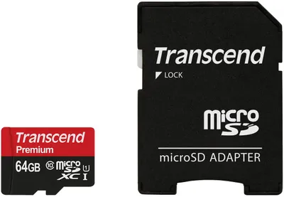 Produktbild von Transcend 64GB MicroSDXC Class 10, 65536 MB, Micro Secure Digital Extended Capacity (MicroSDXC), 45 MB/s, 0.4 g, 15 mm, 1 mm