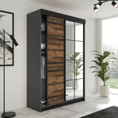 Produktbild von KIER FURNITURE Schiebegarderobe LAMARO mit Spiegel, Schrank Schlafzimmer, 138x205x59cm