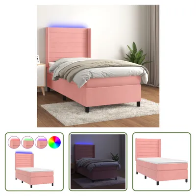 Produktbild von The Living Store Boxspringbett mit Matratze & LED Rosa 100x200 cm Samt