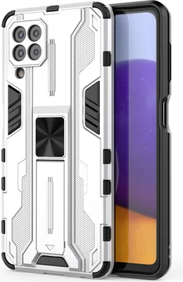 Produktbild von Galaxy A22 4G Hülle, Dual Layer PC TPU Bumper Stoßfest Ständer Schutzhülle für Samsung Galaxy A22 4G Silber