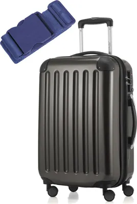 Image de Hauptstadtkoffer Alex - Valise cabine 55 cm + sangle de valise en cadeau, trolley avec soufflet extensible pour bagage à main 4 roulettes, coque rigide brillante, TSA,Graphit