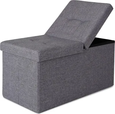 Obrázek produktu pro dibea úložná lavice ze lnu, stylová stolička s odklápěcím víkem, úložný prostor 80 l, nosnost až 300 kg, 76x38x38 cm, šedá barva