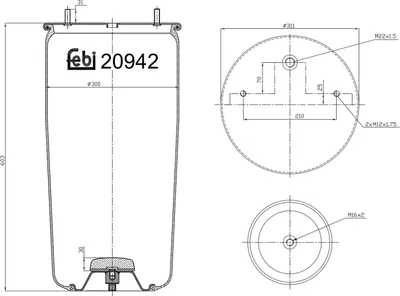 Produktbild von FEBI BILSTEIN Luftfederbalg 20942 605mm 300mm 190mm