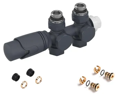 Produktbild von Omgoods – Verteilerblock mit 6 Anschlüssen, Ventilset mit Thermostatknopf – Grau, Anthrazit