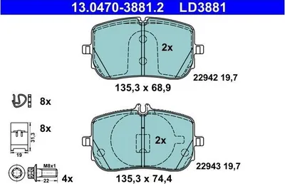 Obrázok produktu pre Kompletné brzdové doštičky ATE 13.0470-3881.2