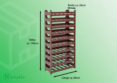 Immagine prodotto di Novaliv portabottiglie per 60 bottiglie | portabottiglie marrone | ripiano in plastica robusta, impilabile (marrone, 10)