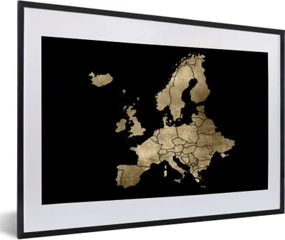 Produktbild von MuchoWow® MuchoWow® Gerahmtes Poster Karte - Europa - Gold 60x40 cm - Poster mit zchwarzem Bilderrahmen - Schlafzimmer - Plakat in Rahmen - Drucken