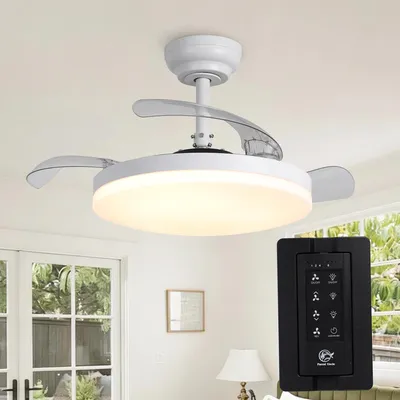Produktbild von Parrot Uncle Deckenventilator mit Beleuchtung und Fernbedienung, 91 cm einziehbare Flügel, weiß, LED dimmbar, 3 Lichtfarben, 6 Stufen