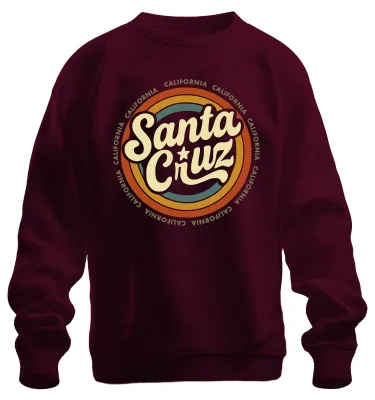 Immagine prodotto di Santa Cruz California Retro Vintage Surf Beach Waves Summer Unisex Felpa Pullover, Borgogna, S