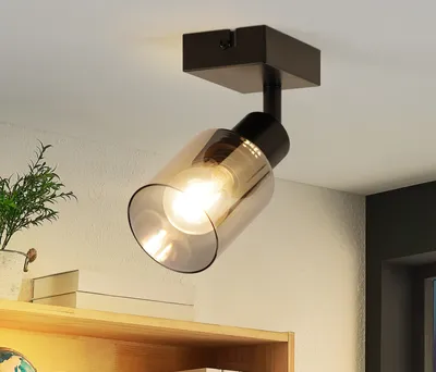 Immagine prodotto di ZMH faretto da soffitto vintage 1 fiamma retro plafoniera nera lampada da soffitto industriale E14 faretto da soffitto corridoio in vetro orientabile 350° faretto da parete per cucina soggiorno senza lampadine