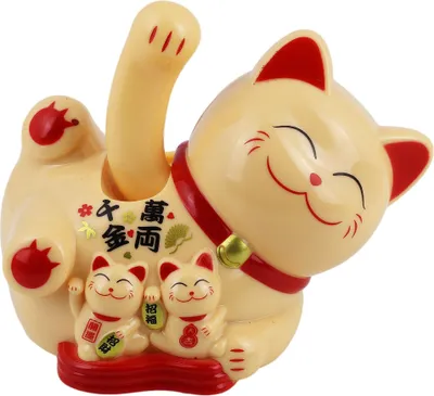 Produktbild von Glückskatze Maneki-Neko beige liegend Solar 10cm Winkekatze Lucky cat