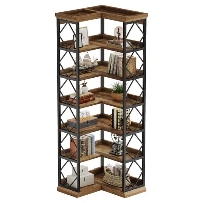 Produktbild von Bücherregal, 184cm Eck-Bücherregal, 6 Etagen Standregal, L-förmiges Eckregal, für Wohnzimmer, Schlafzimmer, Heimbüro
