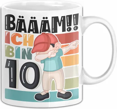 Produktbild von 10. Geburtstag Geschenk Tasse Becher Jungen Geburtstagsgeschenk Sohn Bäääm Ich Bin 10 (Weiß)