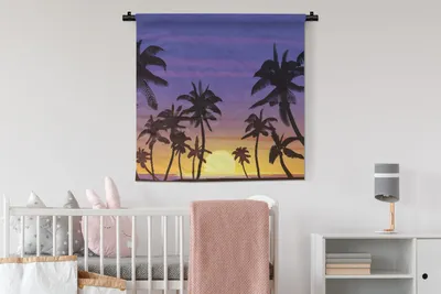 Produktbild von MuchoWow® Wandteppich Wandbehang Sonne - Palme - Meer 90x90 cm Tapisserie Dekoration Wandtuch - Wandaufhänger