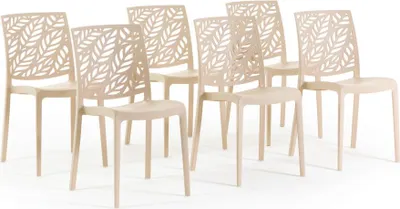 Immagine prodotto di set di 6 sedie impilabili in polipropilene con fibra di vetro per uso esterno e giardino, bar e ristorante, cucina design moderno - DAFNE - Crema