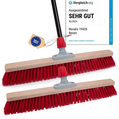 Produktbild von Novaliv 2x Straßenbesen 80 cm mit Stiel draußen Elaston Borsten Ideal als Besen draußen Gartenbesen harte borsten mit Stiel Terassenbesen Hofbesen Stallbesen Kehrbesen Industriebesen Outdoor broom